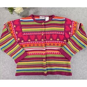 Vintage 90s BT Kids Girls Size 6 Rainbow Striped Heart Knit Cardigan Sweater